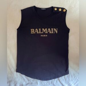 Authentic Balmain Button-embellished metallic printed cotton-jersey tank